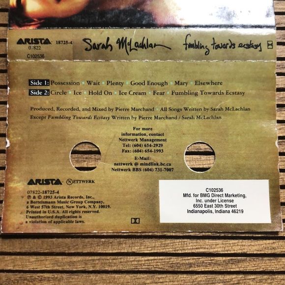 SARAH MCLACHLAN FUMBLING TOWARDS ECSTASY CASSETTE - Picture 6 of 6